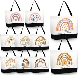 10 Pcs Rainbow Canvas Tote Bags for Women Teacher Appreciation Gifts Inspirational Employee Gift with Zipper for Coworker Volunteer Secretary Assistant Nurse Teacher Shopping Birthday, 18.5 x 15 in