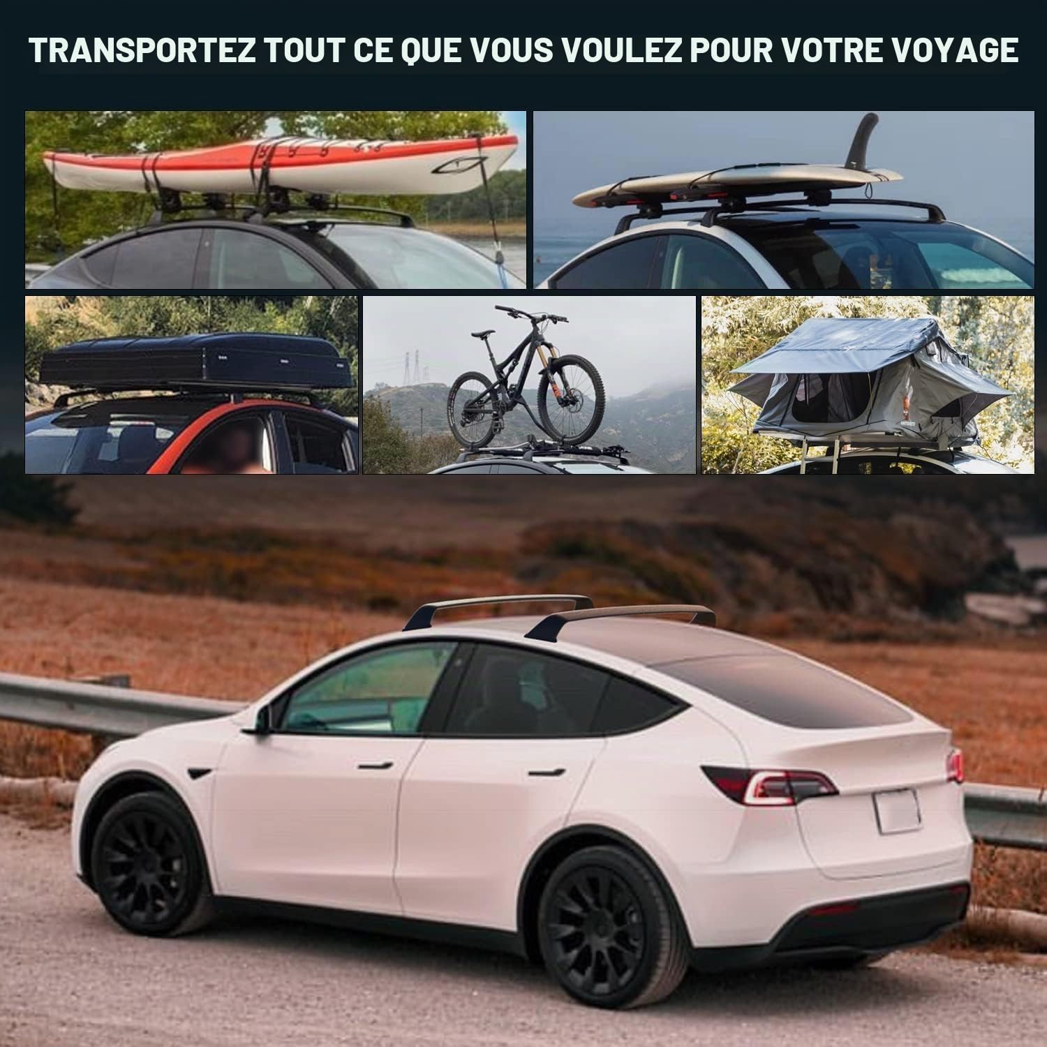 Barres de Toit transversales Haut de Gamme compatibles pour Tesla Model Y Juniper 2025 2026, Galerie de Toit Haute capacité pour Coffre de Toit et Porte-vélo