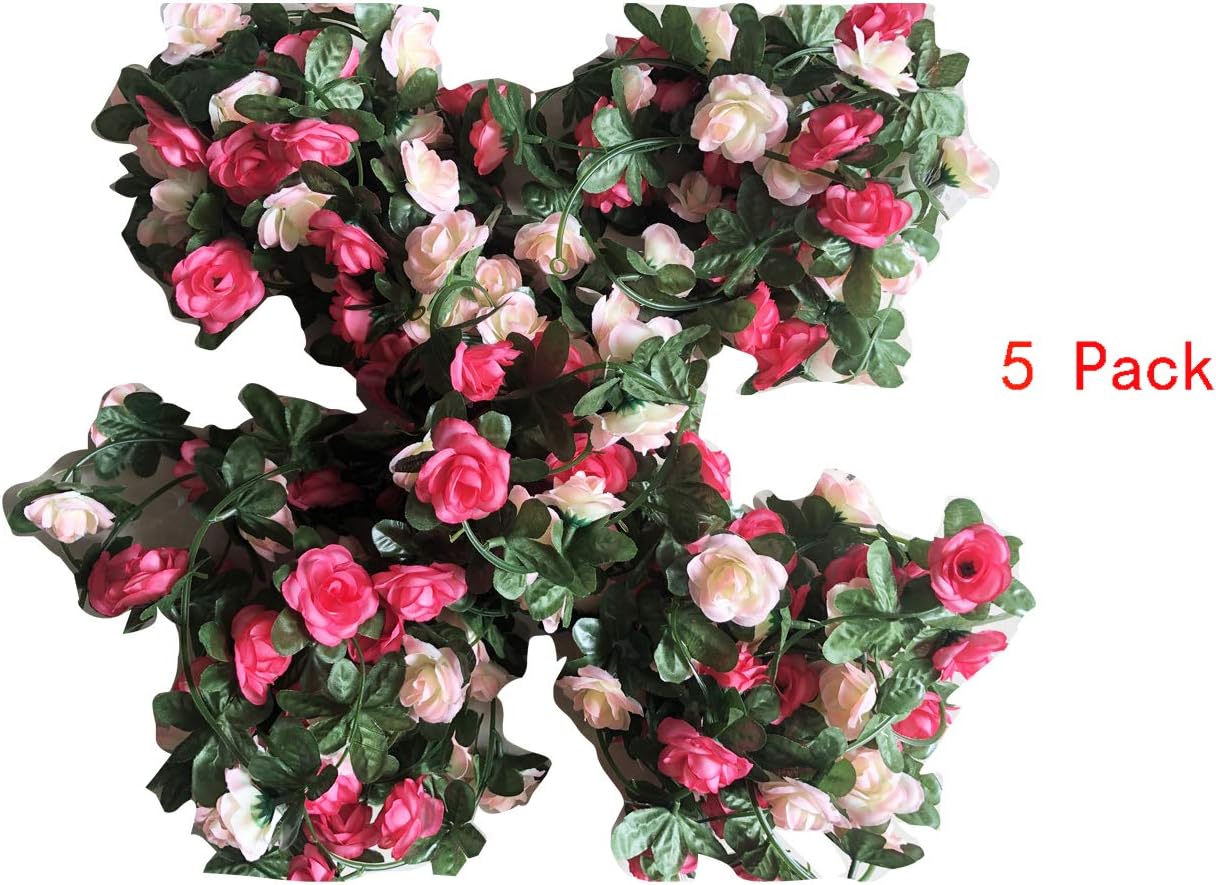 SZJH 5 Pack 41 FT Flower Garland FFake Rose Vine Artificial Flower Hanging Rose Ivy Home Hotel Office Wedding Party Garden Craft Art Décor (pink) - Image 3