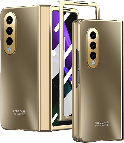 Miniatura 1 de NINKI Funda compatible con Samsung Z Fold 4 de color dorado champán con protección de bisagra y textura de galvanoplastia, funda protectora de