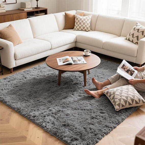 5x7 Light Grey Fluffy Area Rugs for Bedroom, Soft Indoor Plush Rug for Living Room, Large Furry Fuzzy Shag Floor Carpet for Kids Nursery Boys Room Dorm Classroom Home Office Decor Mat