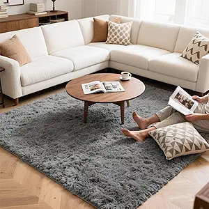 6x9 Large Plush Area Rugs for Living Room, Shag Fuzzy Rug for Bedroom, Ultra Soft Fluffy Furry Carpets for Kids Room, Indoor Carpet Nursery Rugs for Kids Room Home Decor, Light Grey
