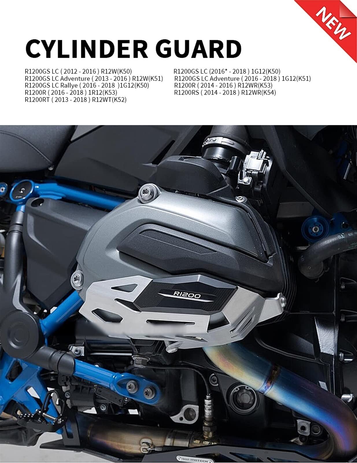 Motorschutz Zylinderkopfschutz Schutzabdeckung Zylinderschutz Für BMW R1200GS LC Adventure 2012-2018 R1200R R1200RS R1200RT (Farbe : Silver- Black)