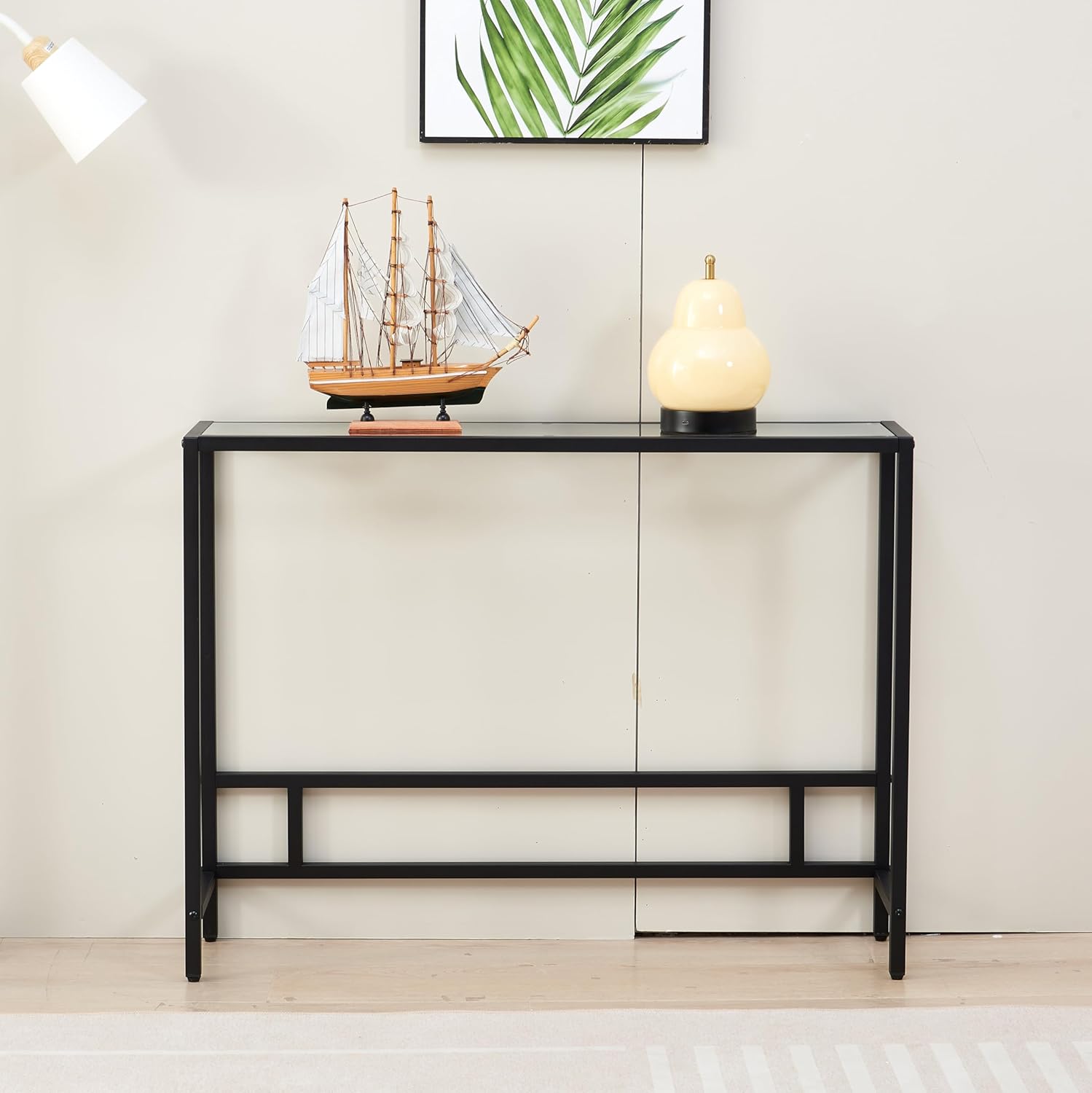 majaro small modern console table for entryway, tempered glass with metal frame sofa table for living room, hallway, office (single-layer, black) black single-layer