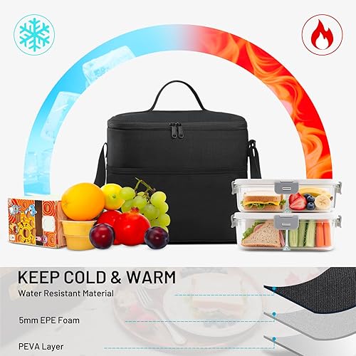 Miniatura 6 de MIER Lonchera térmica para niños y adultos, bolsa de almuerzo portátil con correa para el hombro, a prueba de fugas, ligera, hielera para el