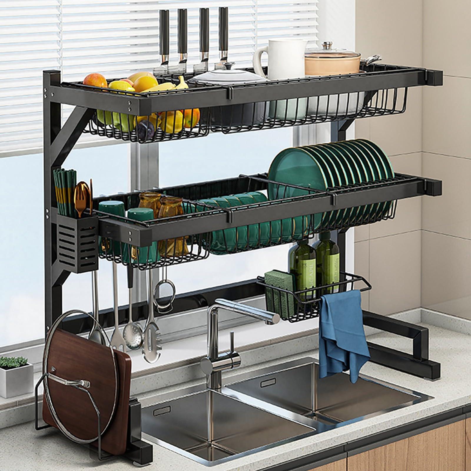 Égouttoir à vaisselle 2 niveaux en acier inoxydable pour cuisine