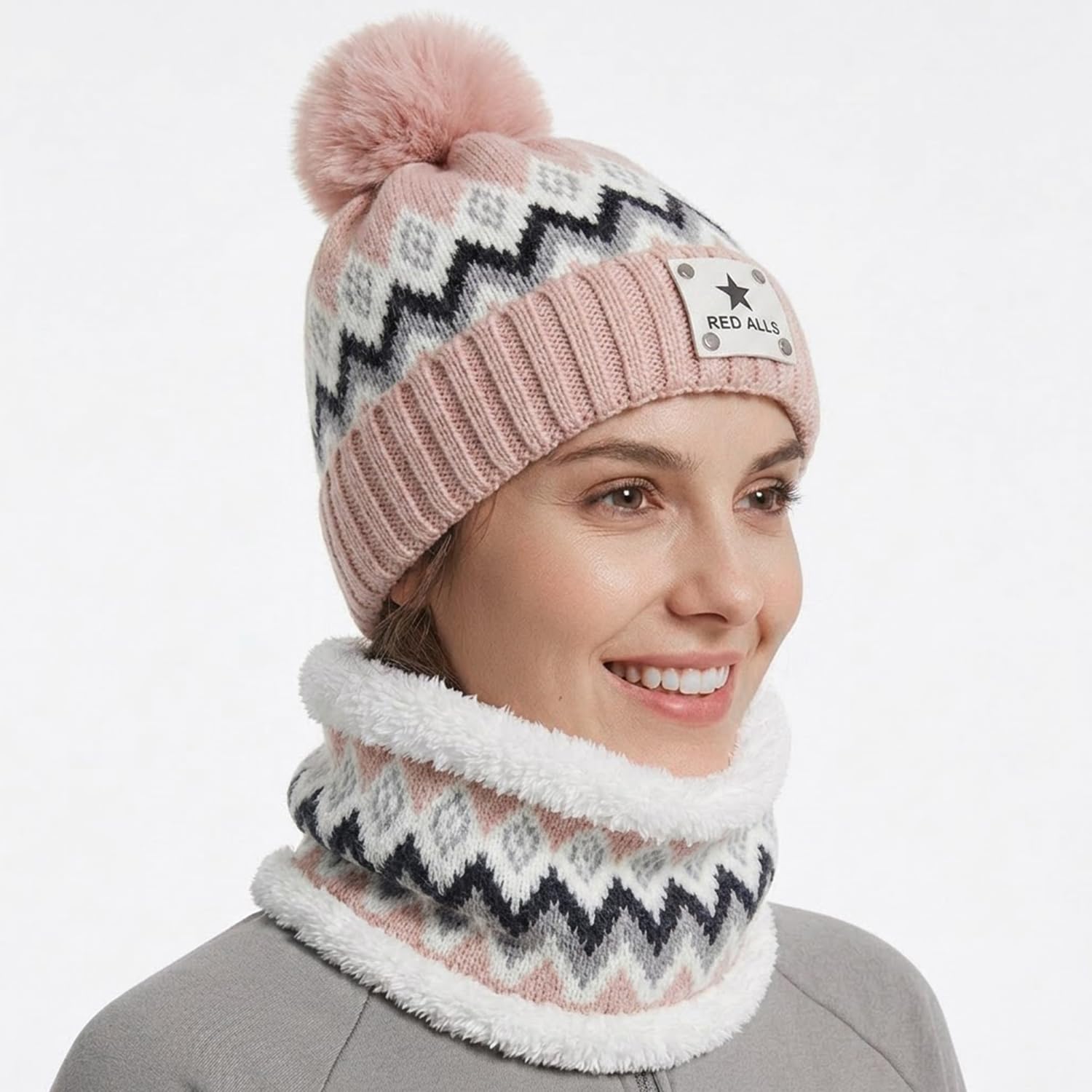 syga Women Hat & Scarf, Velvet Neck Scarf Beanie Hat Skiing Hat Hiking Sports for Autumn Winter, 54-58 cm-picture-29