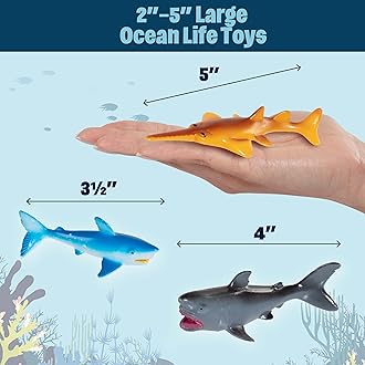 Sharks Toys Action Figure Bucket- 41pc Playset- Fun Deep Sea Fish Set Includes Great White Shark, Hammerhead, Whale & More- Great Bathtub & Sandbox Toy, Party Decorations, Favors, Gifts for Kids