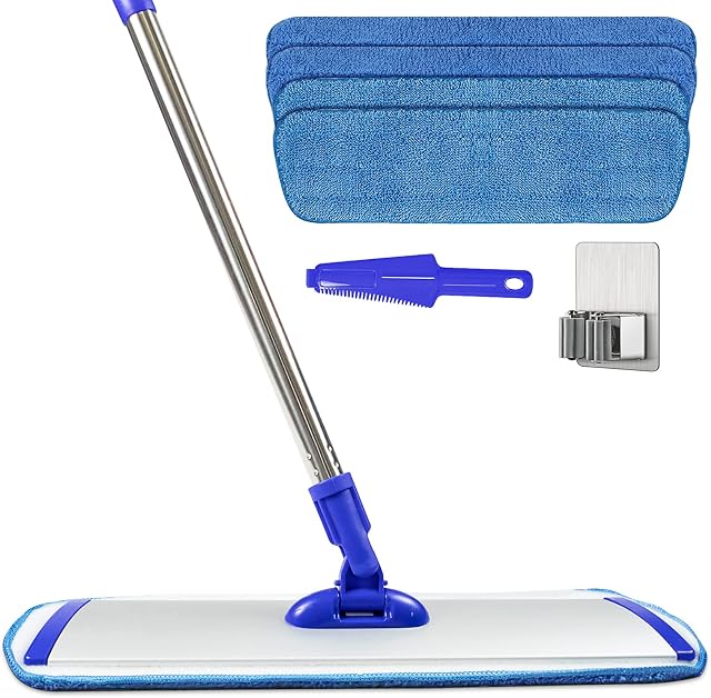 18" Microfiber Mops for Floor Cleaning,Microfiber Mop with 2 Dry Pads & 2 Wet Pads & 1 Pad Brush and a Mop Storage Unit,Microfiber Mops for Hardwood,Tile,Vinyl, Laminate,Floor Cleaning