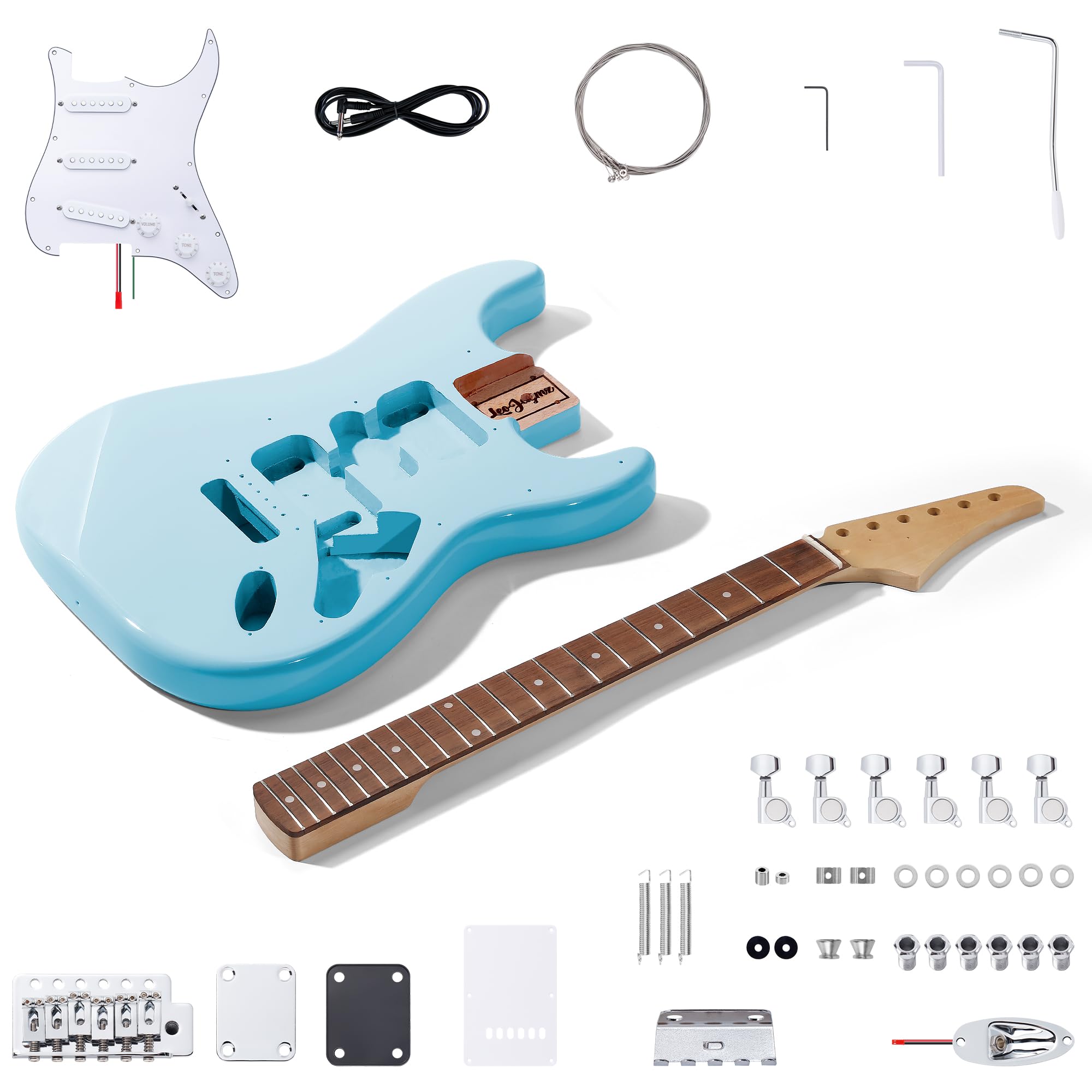 Leo Jaymz DIY ST Style Electric Guitar Kits,Spray-painted Mahogany Body,Laurel Wood Fingerboard and Maple Neck, including all Components (ST-Sonic Blue New)