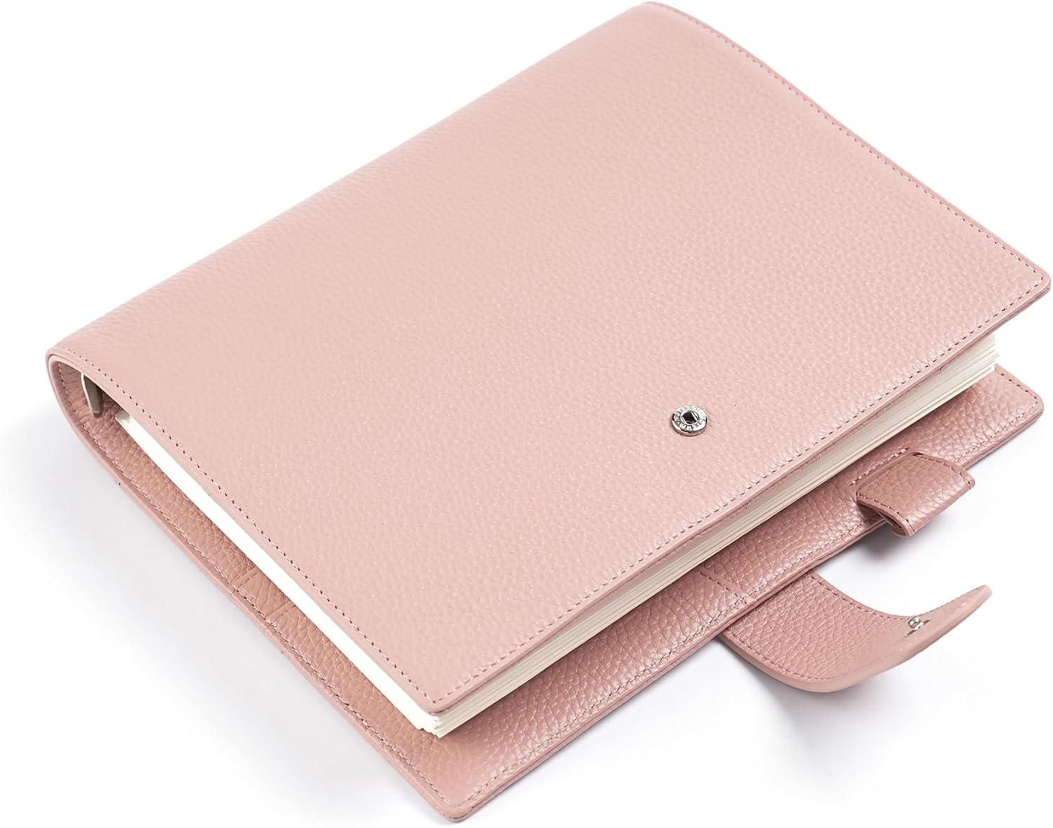 Moterm A5 Elite Rings Planner - Genuine Leather Binder Organizer without Big Back Pocket (Pebbled-Dusty Rose, 25mm Ring)