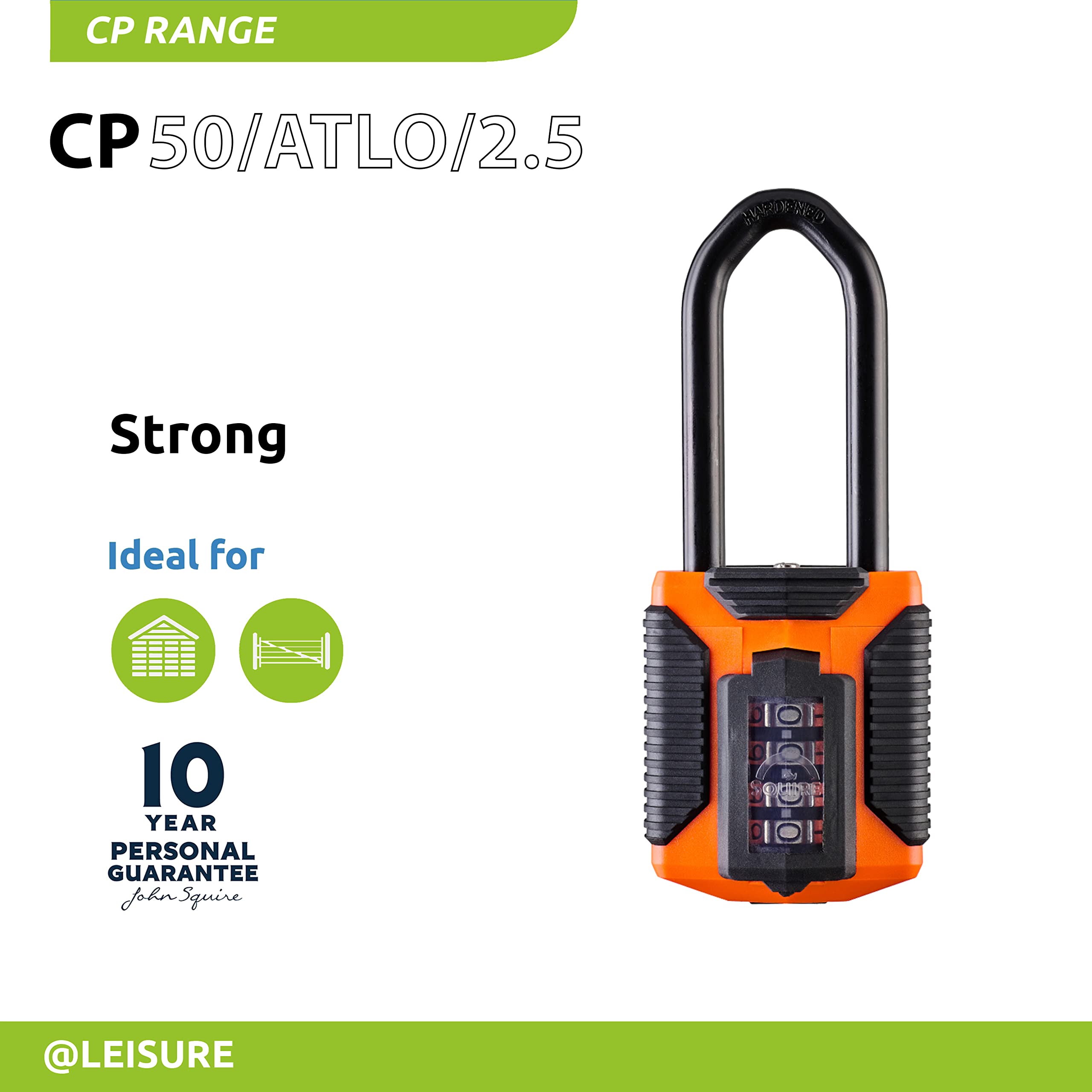 Cadenas Squire robuste (CP50) - Anse en acier la plus résistante - Cadenas à combinaison à 4 roues - Acier allié anticorrosif - Cadenas étanche pour maison, et garage (Manille longue tout terrain)