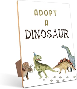 Adopt a Dinosaur Table Sign - Dinosaur Party Decor, Perfect for Birthday Party, Birthday Decorations, 811 Wooden Party Sign with Stand