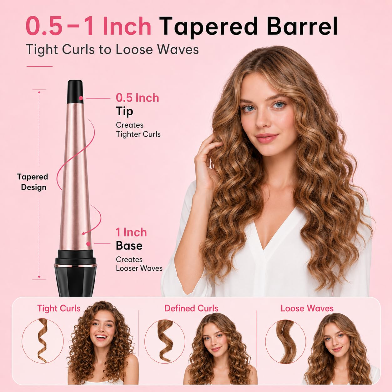 1/2 inch - 1 Inch Tapered Curling Wand