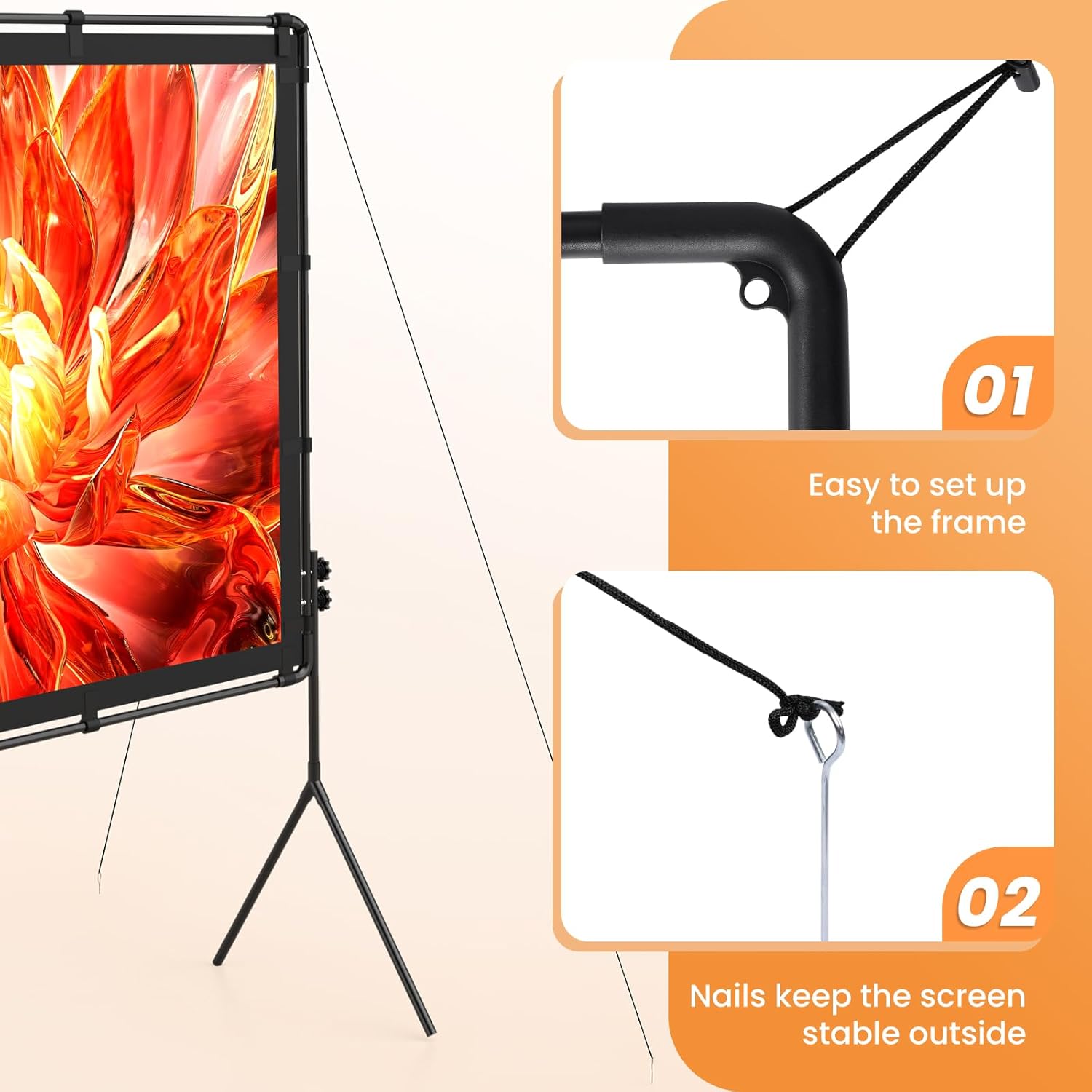 HAPPRUN Projector Screen and Stand, Easy Use 100 inch Foldable and Portable Projection Screen 16:9 Rear Front Wrinkle-Free Movie Screen with Carry Bag for Indoor Outdoor Home Theater Backyard Cinema