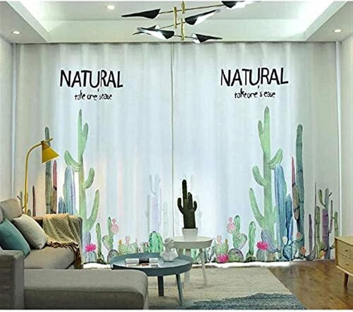 Bedroom Digital Printing Curtains, Living Room Bay Window Blackout Drapes Simple Creative Fresh Nordic Panels Finished 1 Pcs (Color : B, Size : W350*H268cm)