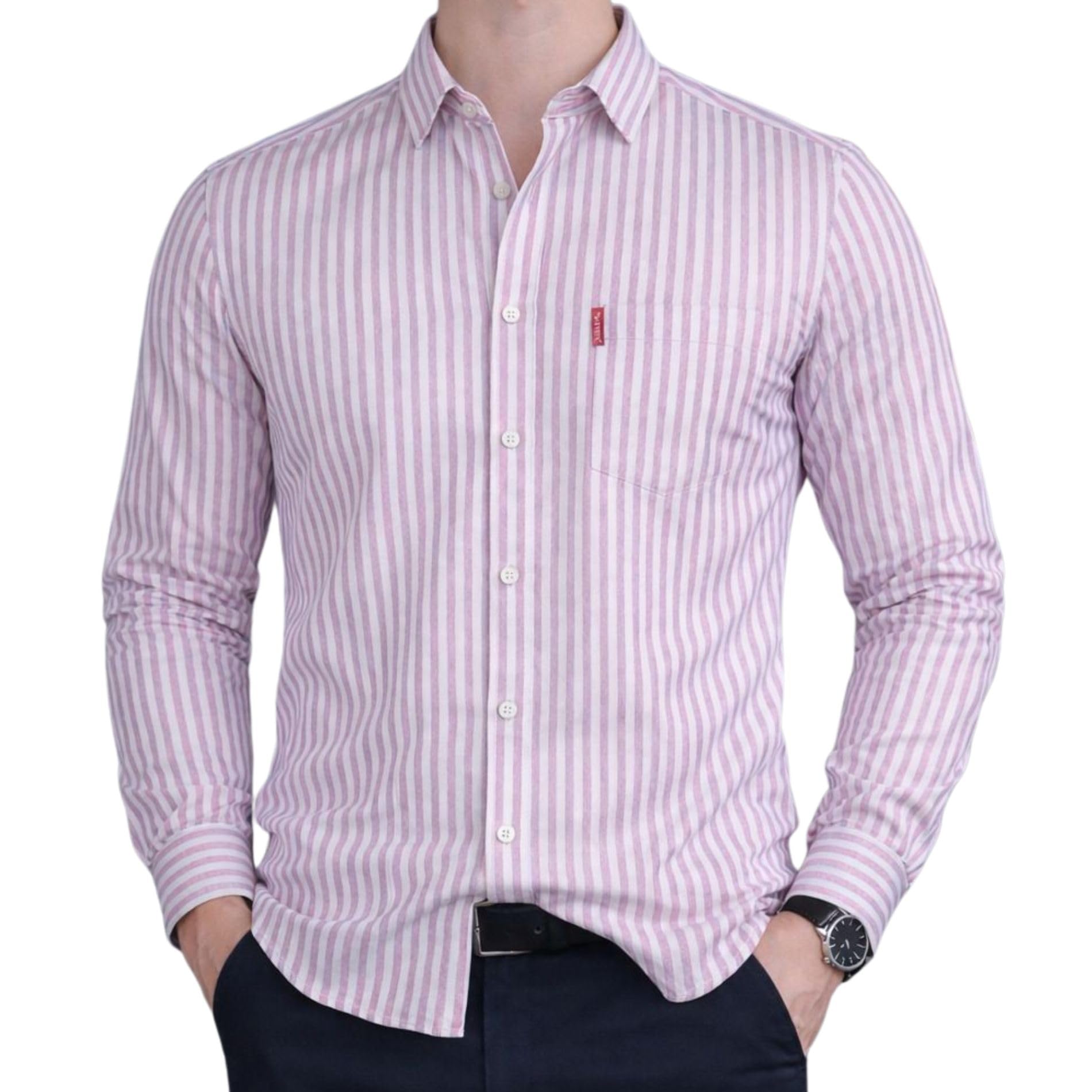 Rangriti Men's Pure Cotton Striped Printed Shirt with Spread Collared Neck Full Sleeve Curved Hemline Button Closure and Regular Fit | Shirt for Man Full Sleeve in multi