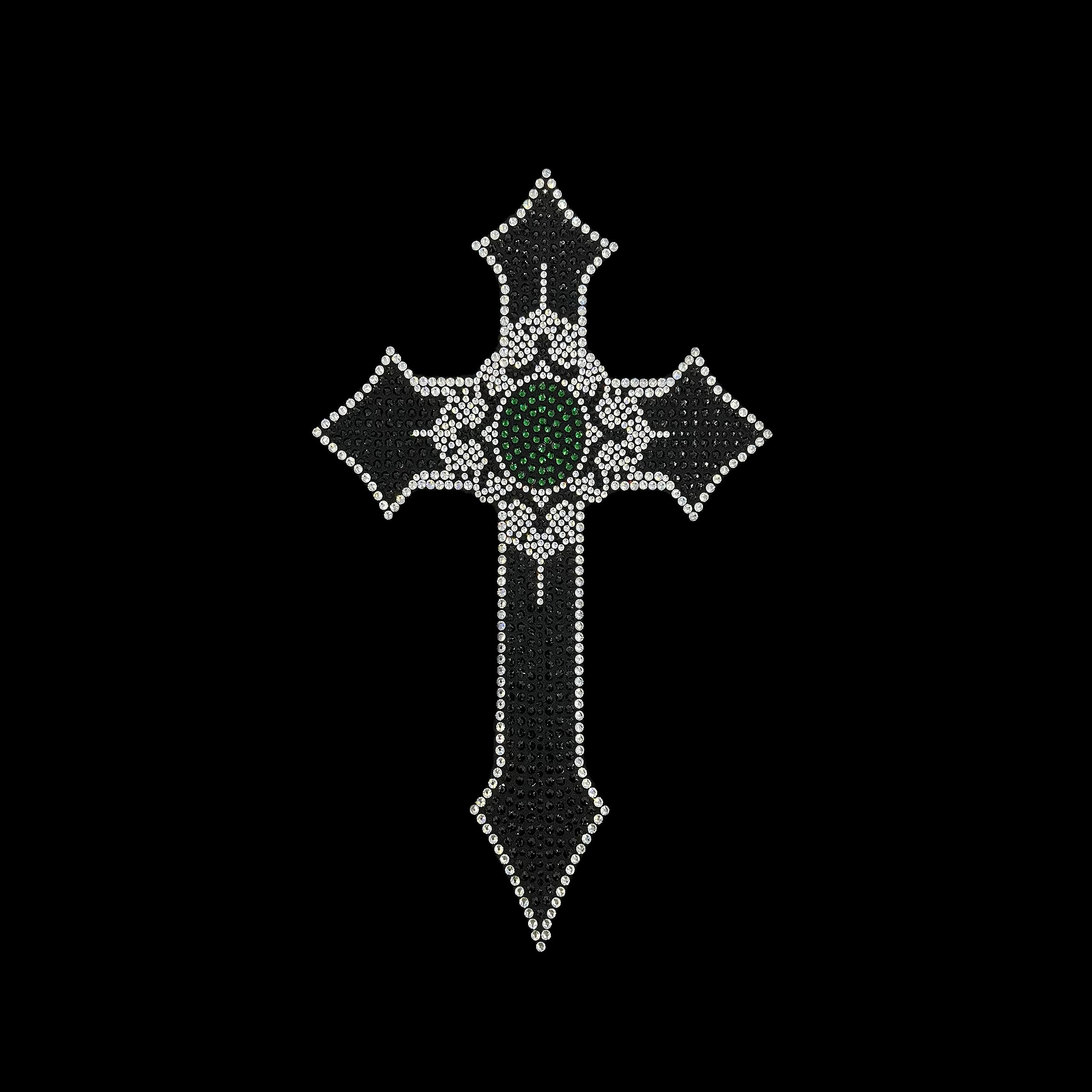 Amazon.com: Black Emerald Iron on Rhinestone Crystals Cross, Bling