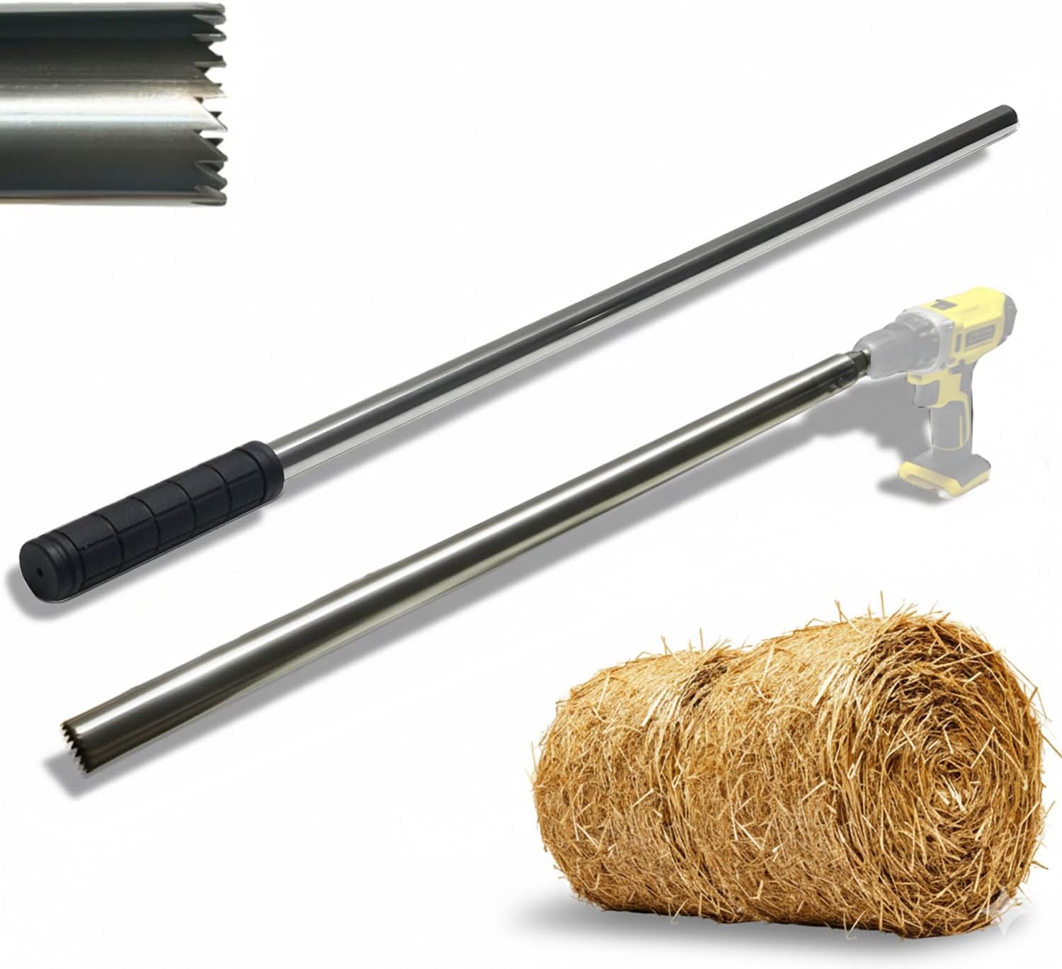 Hay Probe Sampler Electric Drill Compatible 26 Inch Stainless Steel Hay Core Sampler with Quick-Detach Design for Hay Bale Sampling (Not Include Electric Drill)