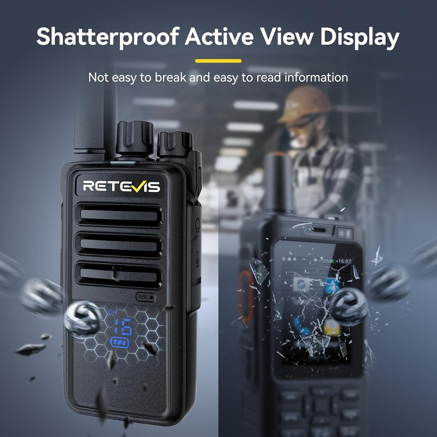 Retevis RT668H Walkie Talkies, 2 Way Radio with Screen, Long Range Walkie Talkies with 6 Way Charger, Rechargeable Radio Communication, PMR446 License Free for School, Security(6 Pack, Black) — view 3