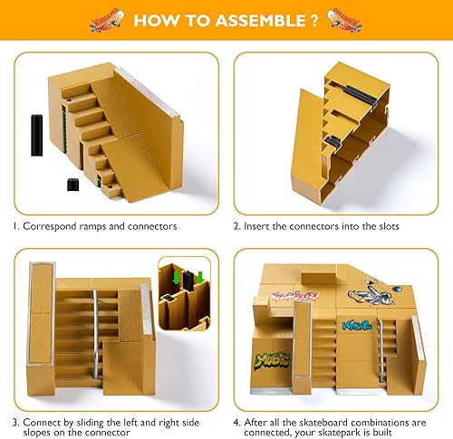 Miniatura 7 de Juego de 23 rampas para patinetas de dedos, kit de parque de patinaje para dedos, mini juego de juguete con diapasones, bicicleta, scooters, mini