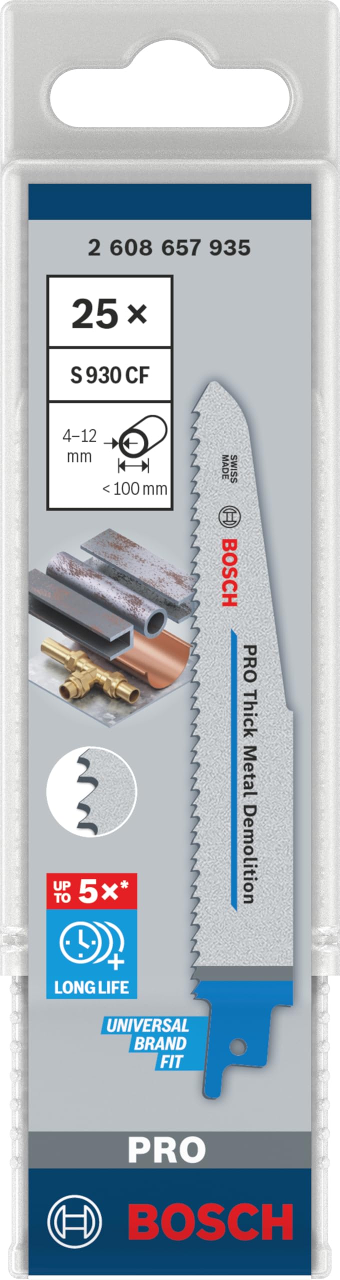 Bosch 25x PRO Thick Metal Demolition S930CF Recip Saw Blade, 1,6 x 22 x 150