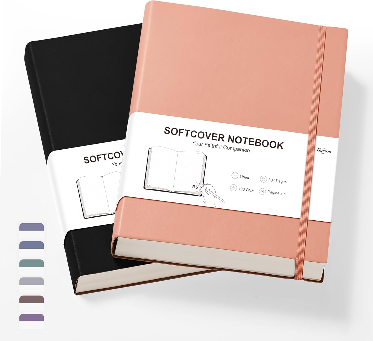 College Ruled Notebook 2 Pack - Leather Journal Notebooks with 304 Numbered Pages, 100gsm No Bleed Paper Thick Notebooks, Lined Writing Notebook Set for Men Women Work School, Note Taking Diary, B5