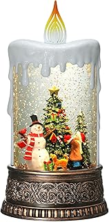 Christmas Snow Globe Lantern, Candle Shaped Snow Lantern with Music Glittering Lighted Lantern Christmas Tree Snowman Scene Festival Gift Timer Lighted Christmas Snow Globe Decorations for Home