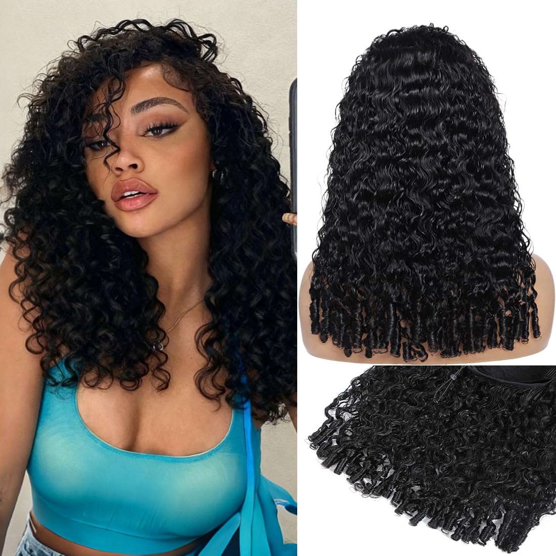Half Wig Human Hair 24 Inch Burmese Curly with Spiral Curls End Glueless Wigs 180% Density Seamless Flip Over Half Wigs Human Hair Wear and Go Beginner Friendly Drawstring Wig for Women