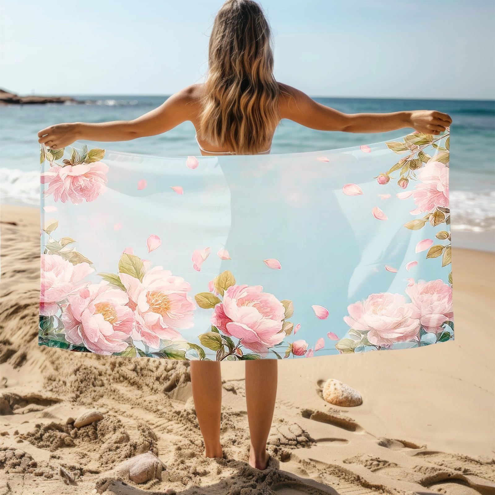 Genérico Toalla Playa Grande Flor Rosa Microfibra Secado Rápido Oversize Toalla Sin Arena Súper Ligera Piscina Camping Picnic Yoga Gimnasio Y Deportes Viaje