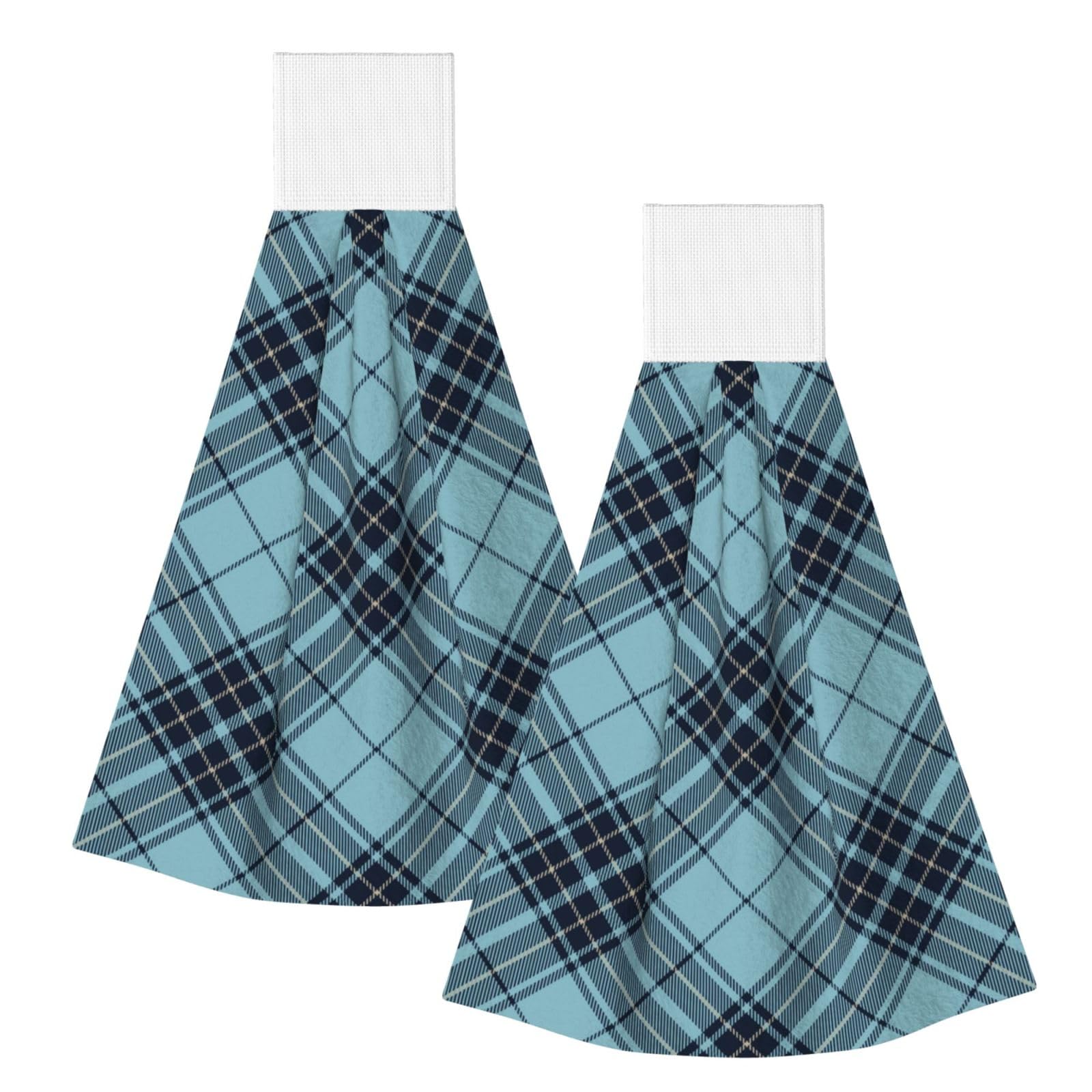 DOPKLNA Blue Argyle Scottish Tartan Plaid, 2 Pcs Hanging Coral Fiber Hand Towels for Bathroom, Absorbent Kitchen Towels