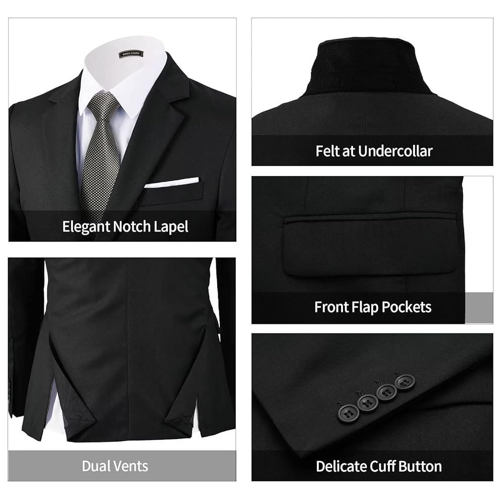 WEEN CHARM Men's 3-Piece Slim Fit Suit Set-2-Button Blazer