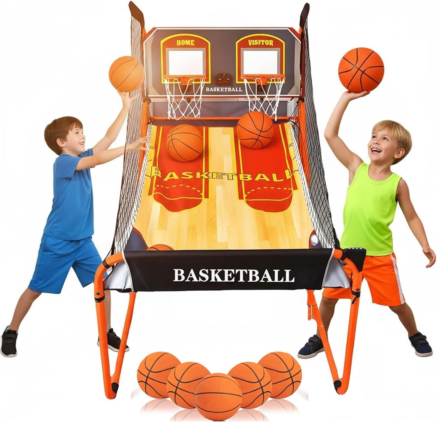 Foldable Electronic Arcade Basketball Game,Upgrade Indoor Basketball Arcade Game for Kids Adults, with Electronic Scorer & 5 Basketballs & Pump, Pop-Up Game