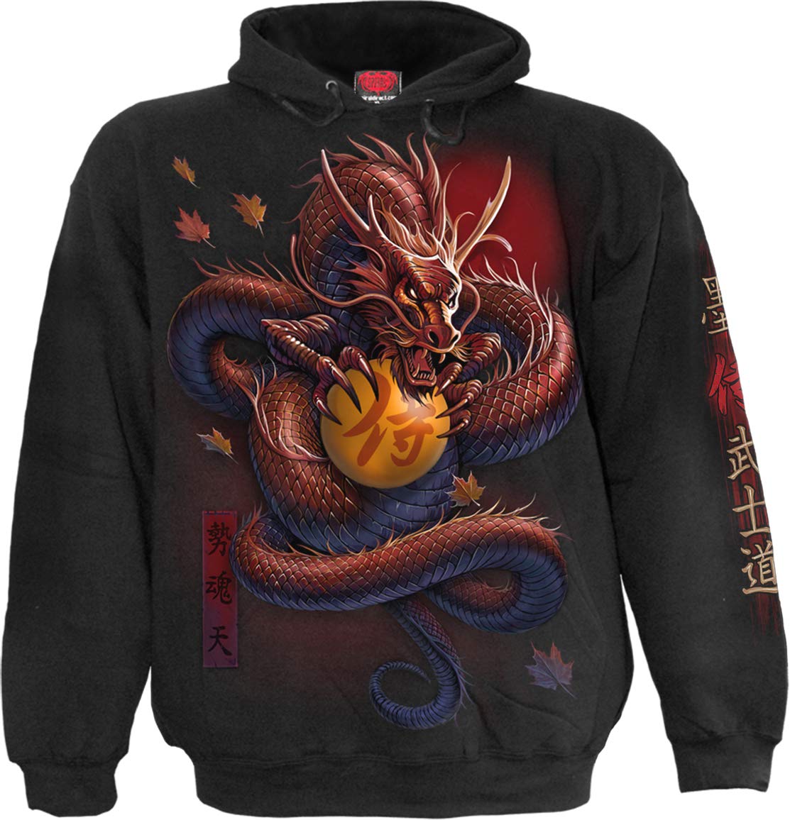 Spiral Samurai Uomo Felpa con Cappuccio Nero 100% Cotone Regular