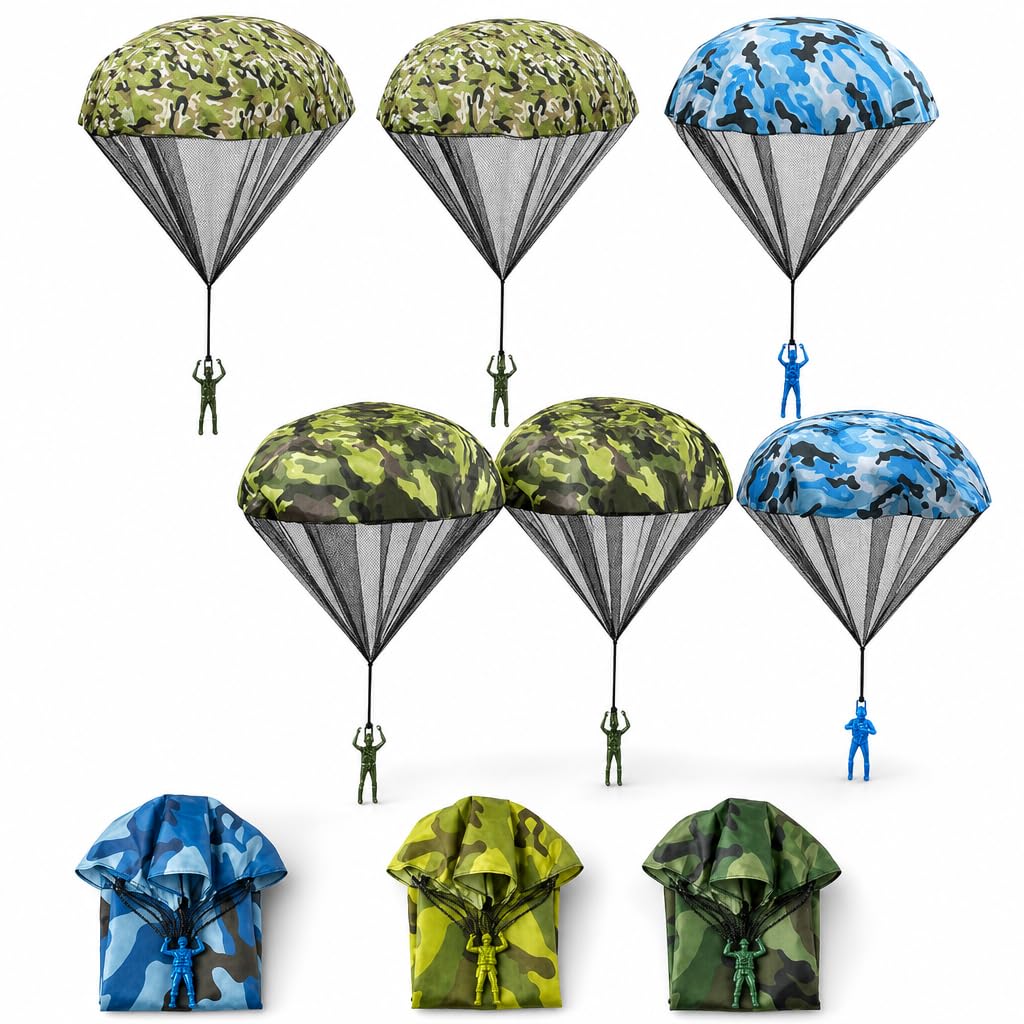 6‑Piece Parachute Soldiers Set, Camo Paratrooper Outdoor Par
