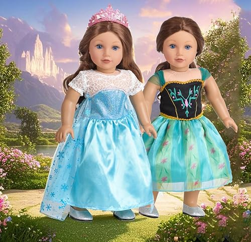 Miniatura 3 de Sweet Dolly Ropa de muñeca, 5 piezas, disfraz de muñeca de princesa, Jasmine Rapunzel Aurora Belle, vestido de muñeca para muñeca de 18 pulgadas