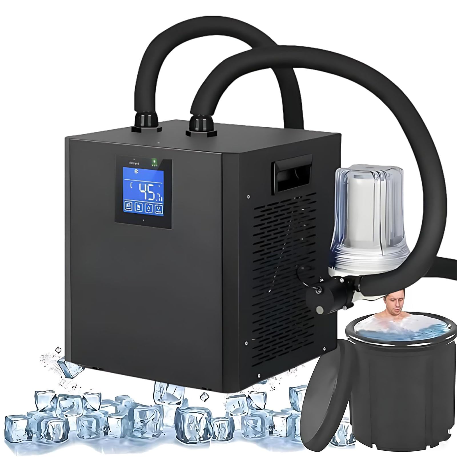 MIAOXIAOLONG Cold Plunge Chiller for Tubs, Ice Bath Chiller with Filter and Water Pump, Insulated Hoses Improve Cooling Performance, Recovery Water Cooler for Athletes Double Water Pump