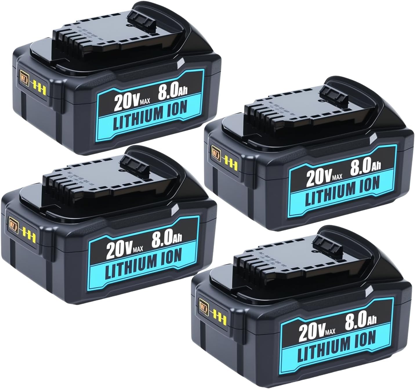 4-Pack 8000Ah DCB200 Replacement for Dewalt 20V Max Battery for Dewalt 20V Battery DCB208 DCB200 DCB205 Compatible with Dewalt Battery 20V Cordless Tools