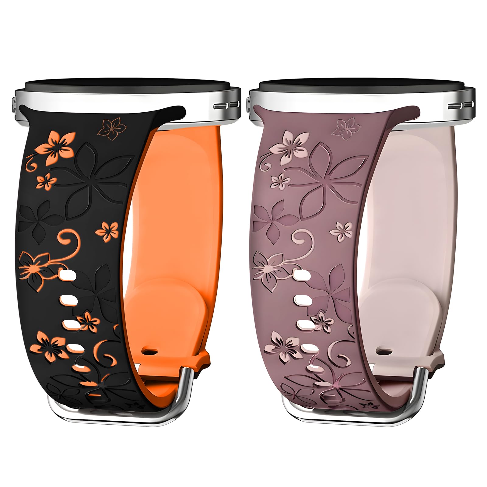 HAYONLIY 2 Pack Two-Tone Flower Engraved Bands Compatible with Samsung Galaxy Watch 8 40mm 44mm Galaxy Watch 8