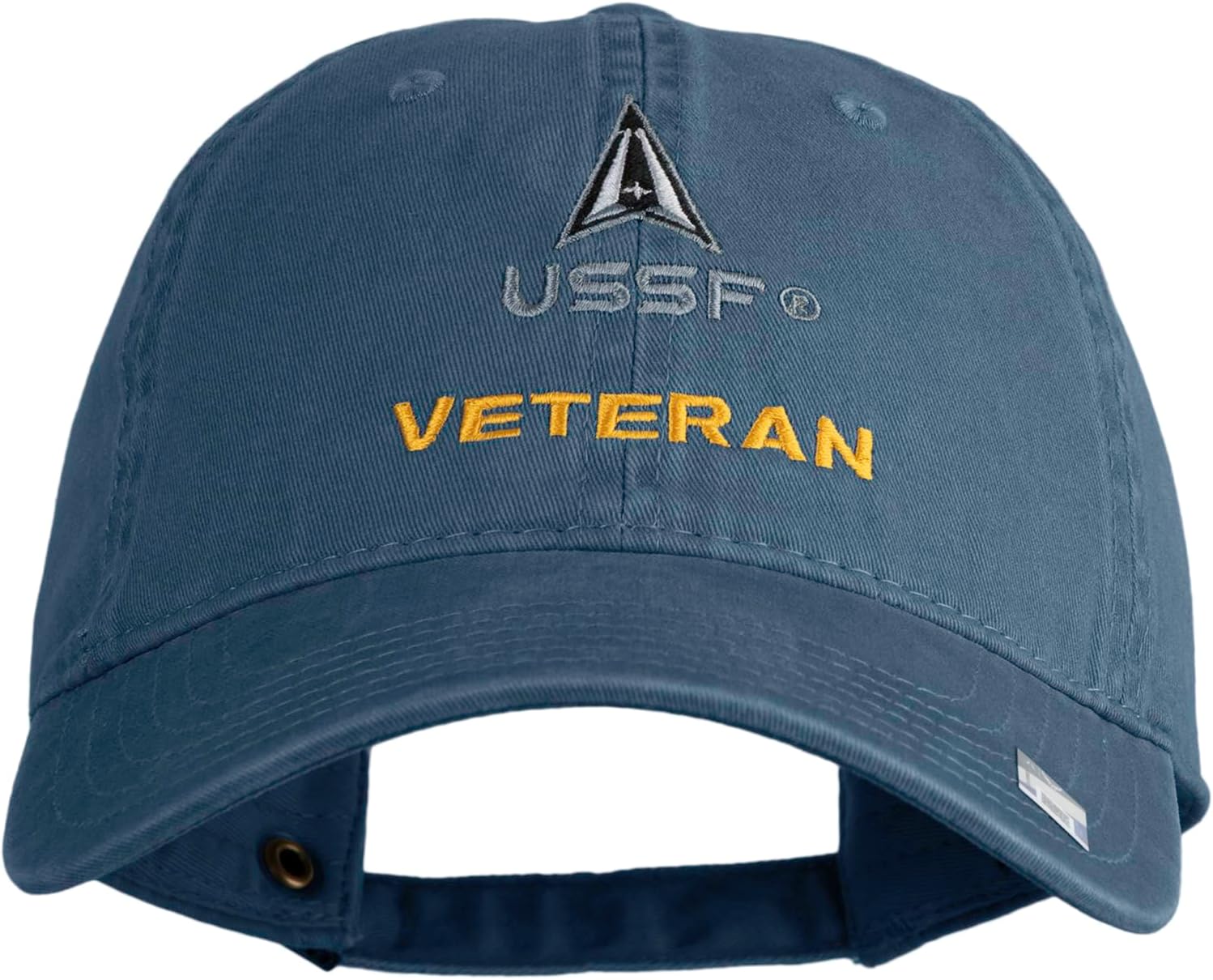 US Space Force Veteran Delta Embroidered Washed Solid Pigment Dyed Cotton Twill Brass Buckle Cap
