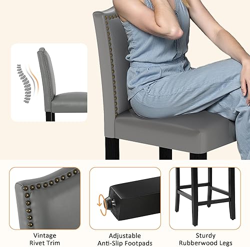 Miniatura 6 de Juego de 2 taburetes de bar de altura de mostrador, taburete de bar de 24 pulgadas para encimera de cocina, taburete tapizado de piel sintética con