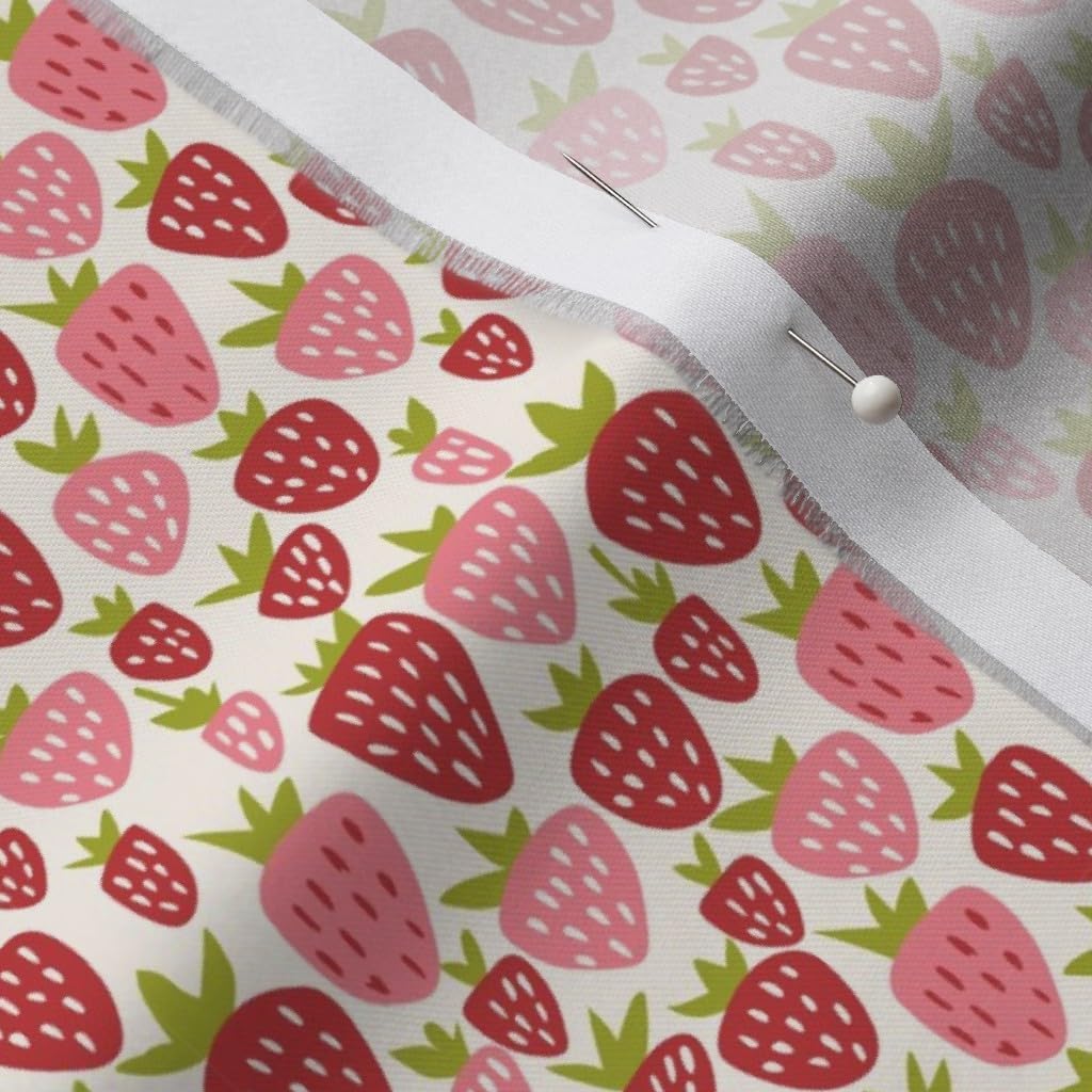 Spoonflower Fabric - Strawberry Fun Garden Printed on Organic Cotton Sateen Fabric by The Yard - Sewing Quilting Apparel Home Decor