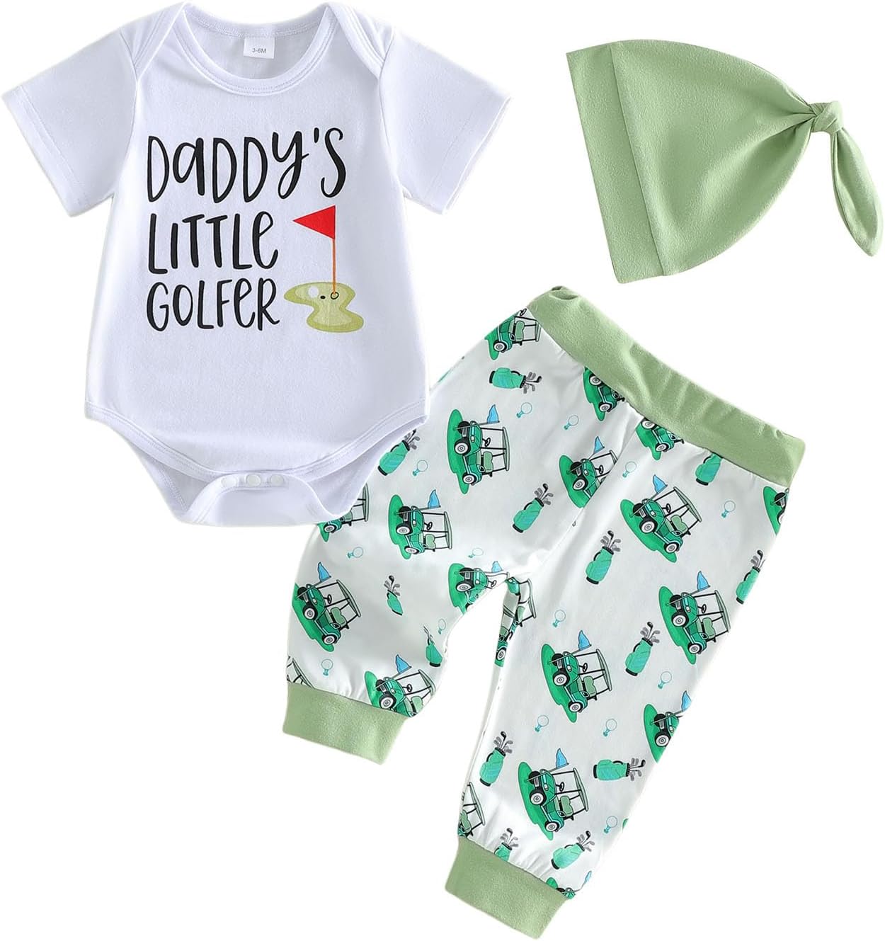 Baby Boy Golf Outfit Daddy's Little Golfer Crewneck Short Sleeve Romper Golf Cart Pants Set Infant Summer Clothes Hat