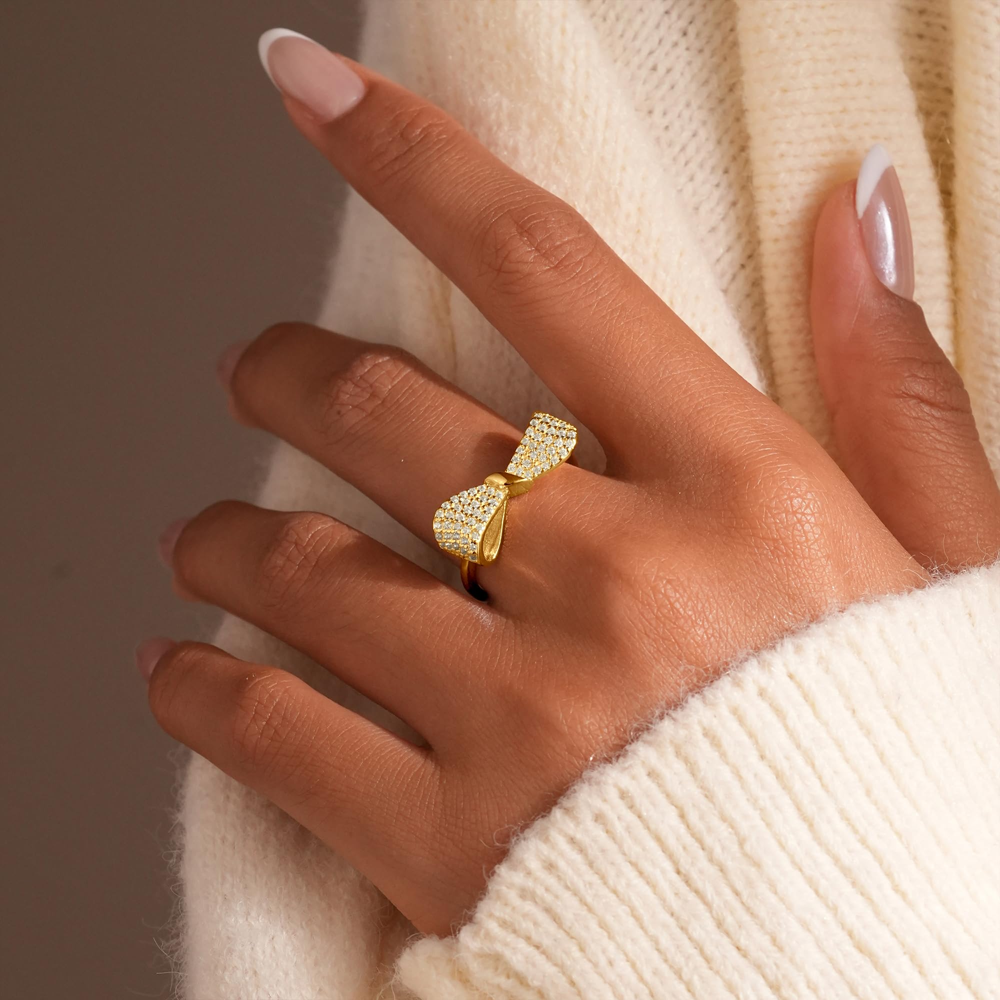 Anillos de plata de ley 925 delicados con lazo para mujer, anillo de compromiso chapado en oro de 14 quilates, anillo de amistad para madre e hija, regalo de cumpleaños y graduación, Plata de ley, Sin 5