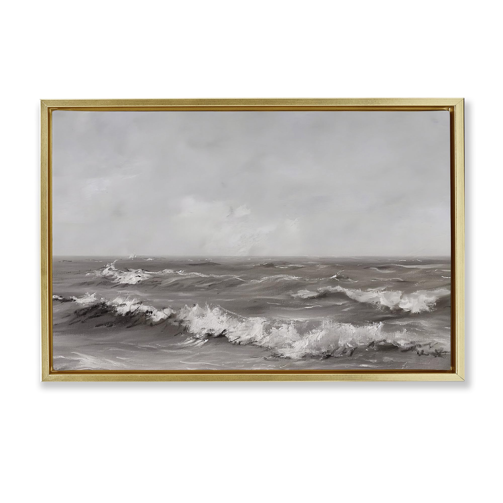 Stupell Industries Metallic Gold (Matte) Monochrome Sea Ripples Coastal, 16 X 24 Inch Canvas In Floater Frame