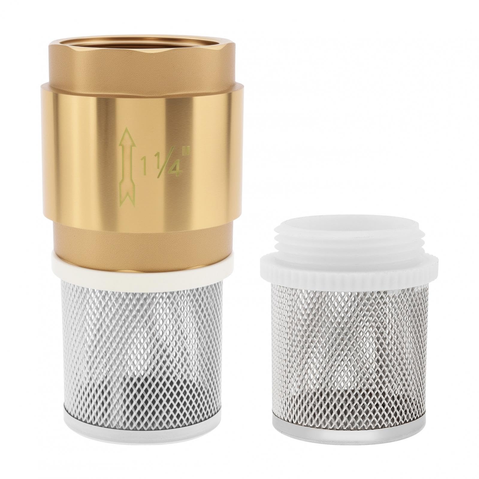 Photo 1 of 1-1/4" Foot Valve with Filter, DN32 Brass Bottom Valve Prevent Backflow Non Return Spring Check Valves with 2 Pcs Mesh Strainer Filter for Water Pump Irrigation, Industrial Piping System (1-1/4 inch)