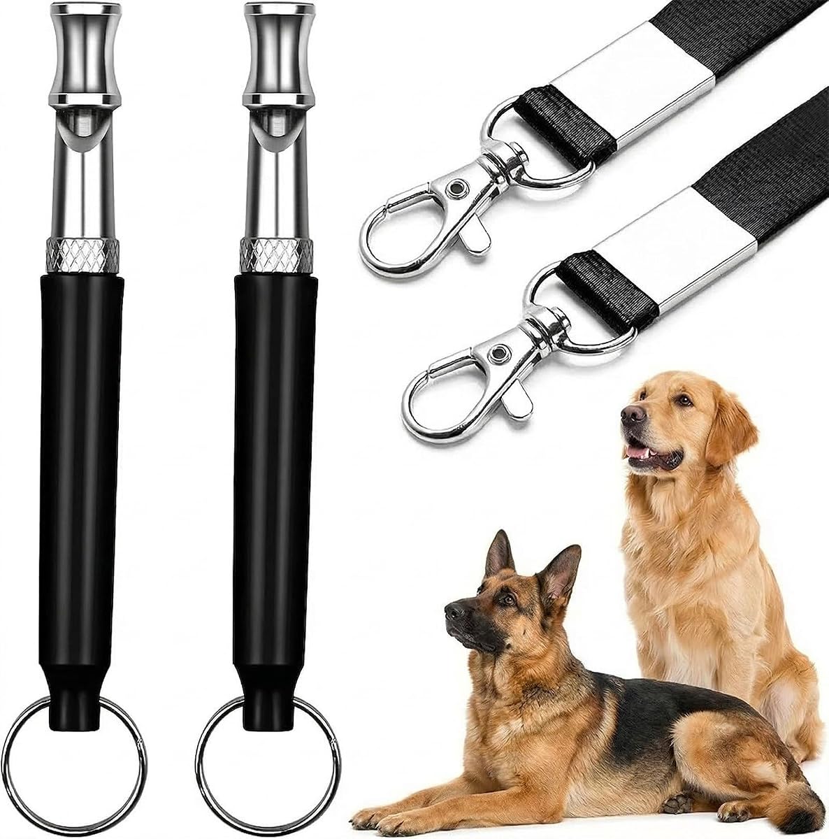 Silbato para perros: deja de ladrar a los vecinos, silbato para perros silencioso ultrasónico de frecuencia ultra ancha para perros, paquete de 2 silbatos de entrenamiento para perros de recuperación profesional