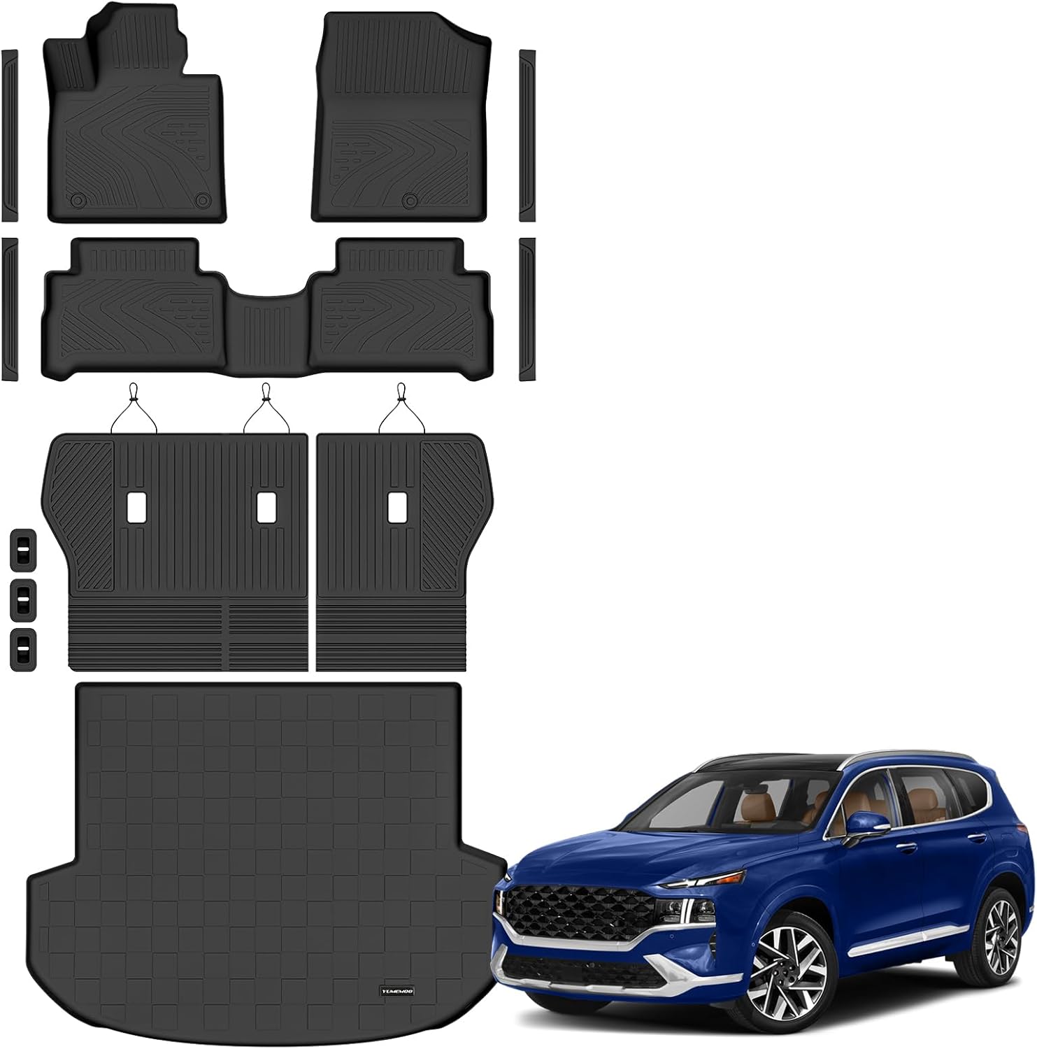 Floor Mats for 2021-2023 Hyundai Santa Fe Gas Upgrade Trunk Mat with Backrest Mat All Weather TPE Floor Liners Fit for Santa Fe Anti-Slip Full Set Car Accessories(Not for Hybrid)