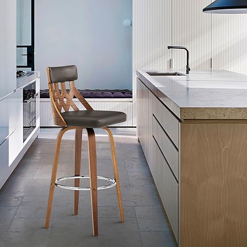 Miniatura 167 de Armen Living Jayden - Taburete de bar moderno giratorio de piel sintética gris y madera de nogal de 26 pulgadas para encimera de isla de cocina