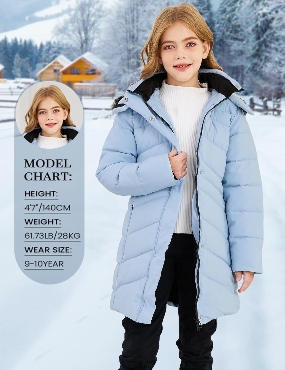 Yimoon Girl's Winter Coat Water-Resistant Warm Long Quilted Puffer Jacket Fleece Lined Hooded Parka Snow Coats - Image 5